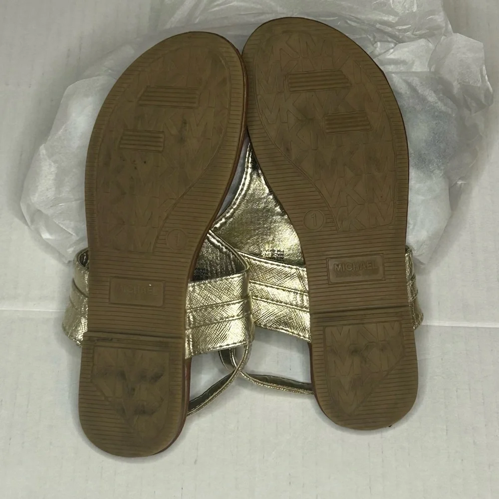 Girls Size 1 Gold Sandals MICHAEL KORS Thong Velcro Kids Shoes